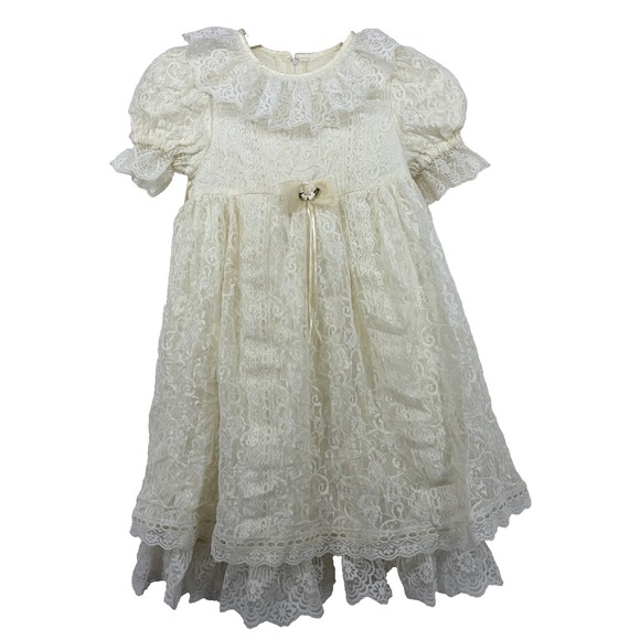 Jessica McClintock Other - Jessica McClintock Vintage Size 6X Girl Lace Puff Sleeve Dress Cottagecore Ivory